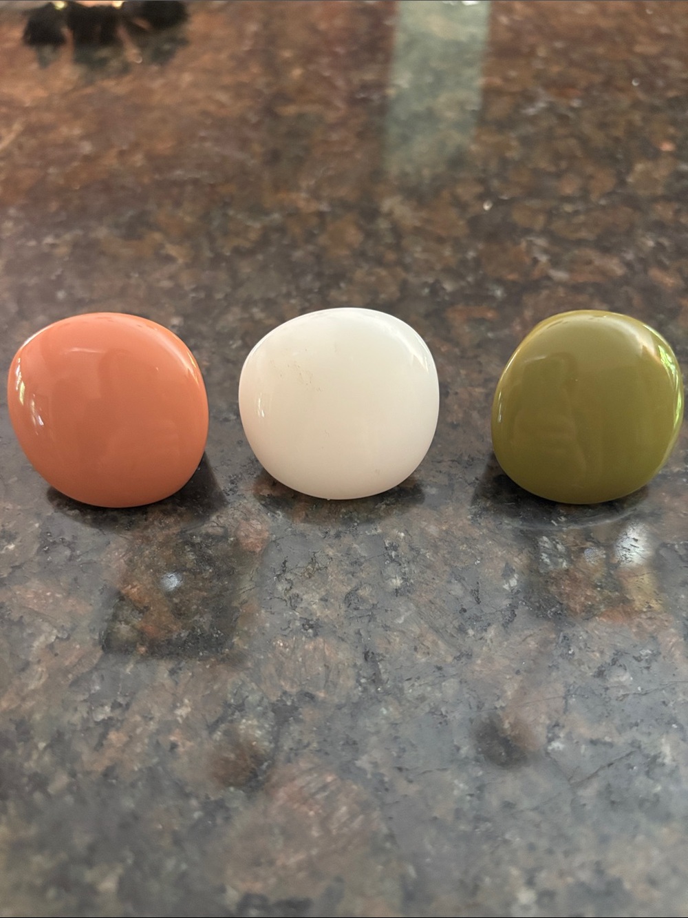 Triple-Color Dome Statement Rings in Coral, White, and Olive